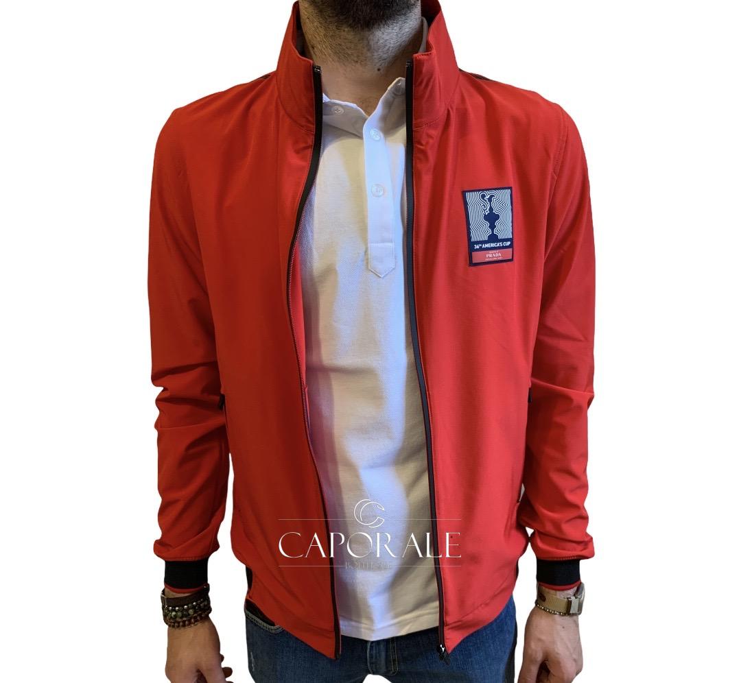 Giubbino uomo AC36 BY PRADA perth jacket nero/rosso/bianco