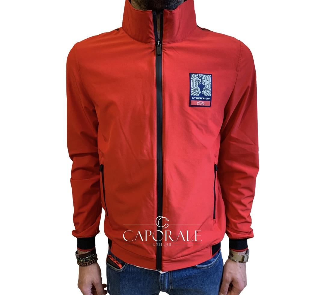Giubbino uomo AC36 BY PRADA perth jacket nero/rosso/bianco