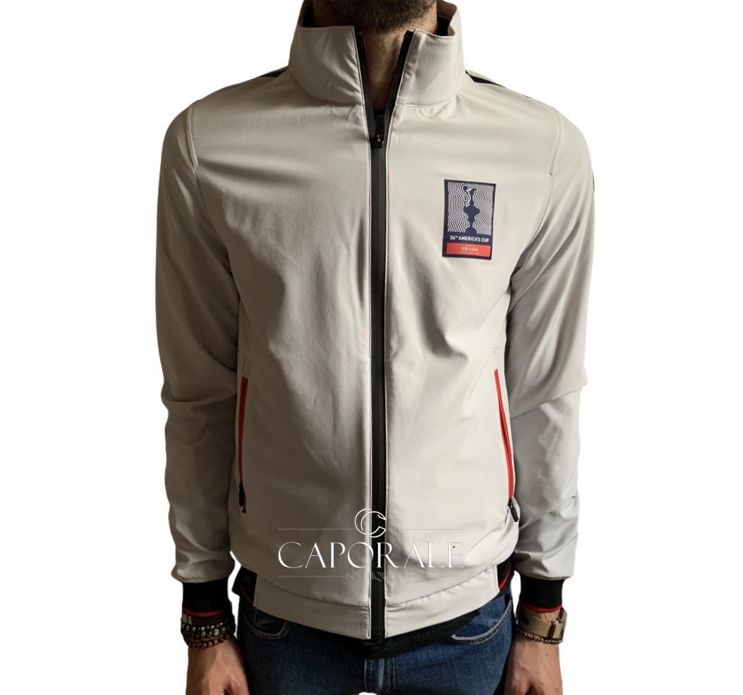 Giubbino uomo AC36 BY PRADA perth jacket nero/rosso/bianco