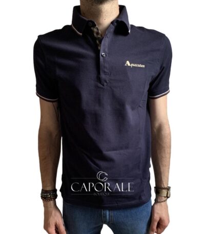 Polo uomo estiva Aquascutum QMP022 blu/celeste