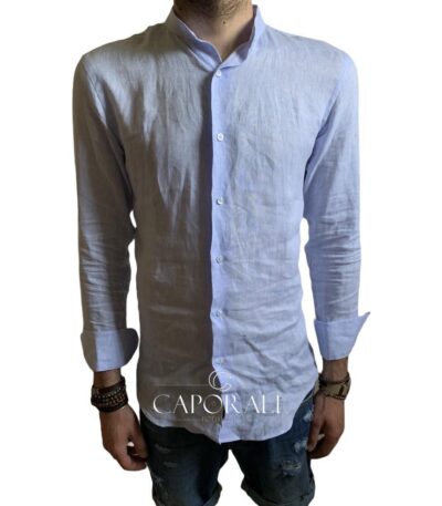Camicia uomo lino Scervino Street Bianco/Celeste