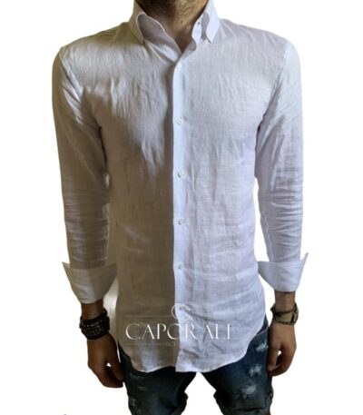 Camicia uomo lino Scervino Street Bianco/Celeste