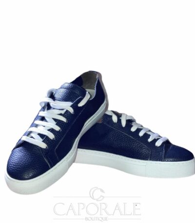 Scarpe Uomo Made in Italy 2598 Derby Lisc Blu con lacci Vera pelle