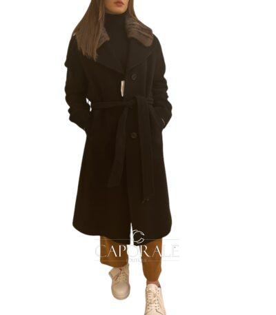 Cappotto Donna Lana con collo in visone zaffiro